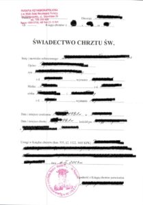 baptismal certificate from Poland